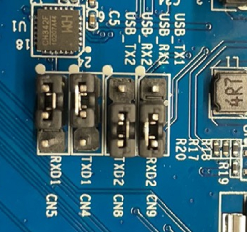 Connect UART1 to USB-TX2 and USB-RX2