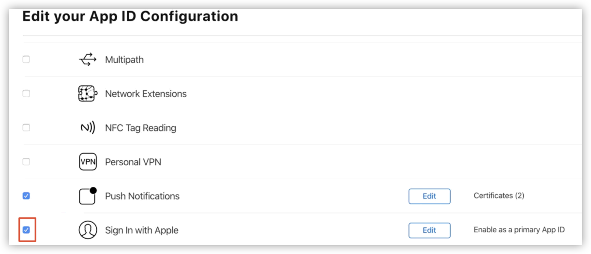 Edit your App ID Configuration