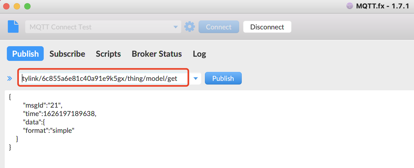 Device Connection Using MQTT.fx