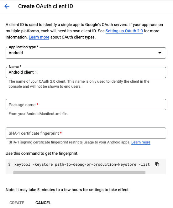 Create the OAuth client ID