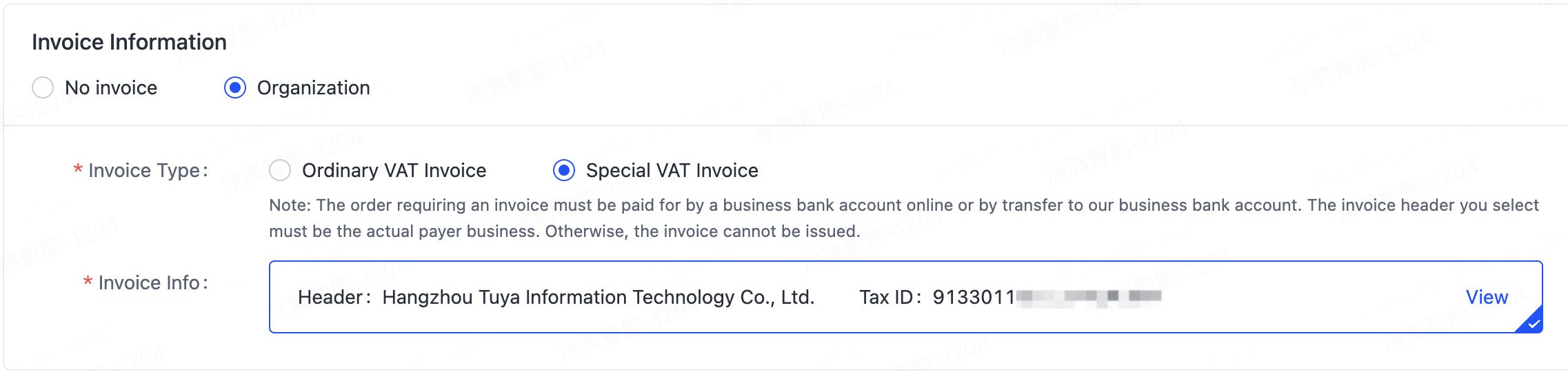 Invoice information