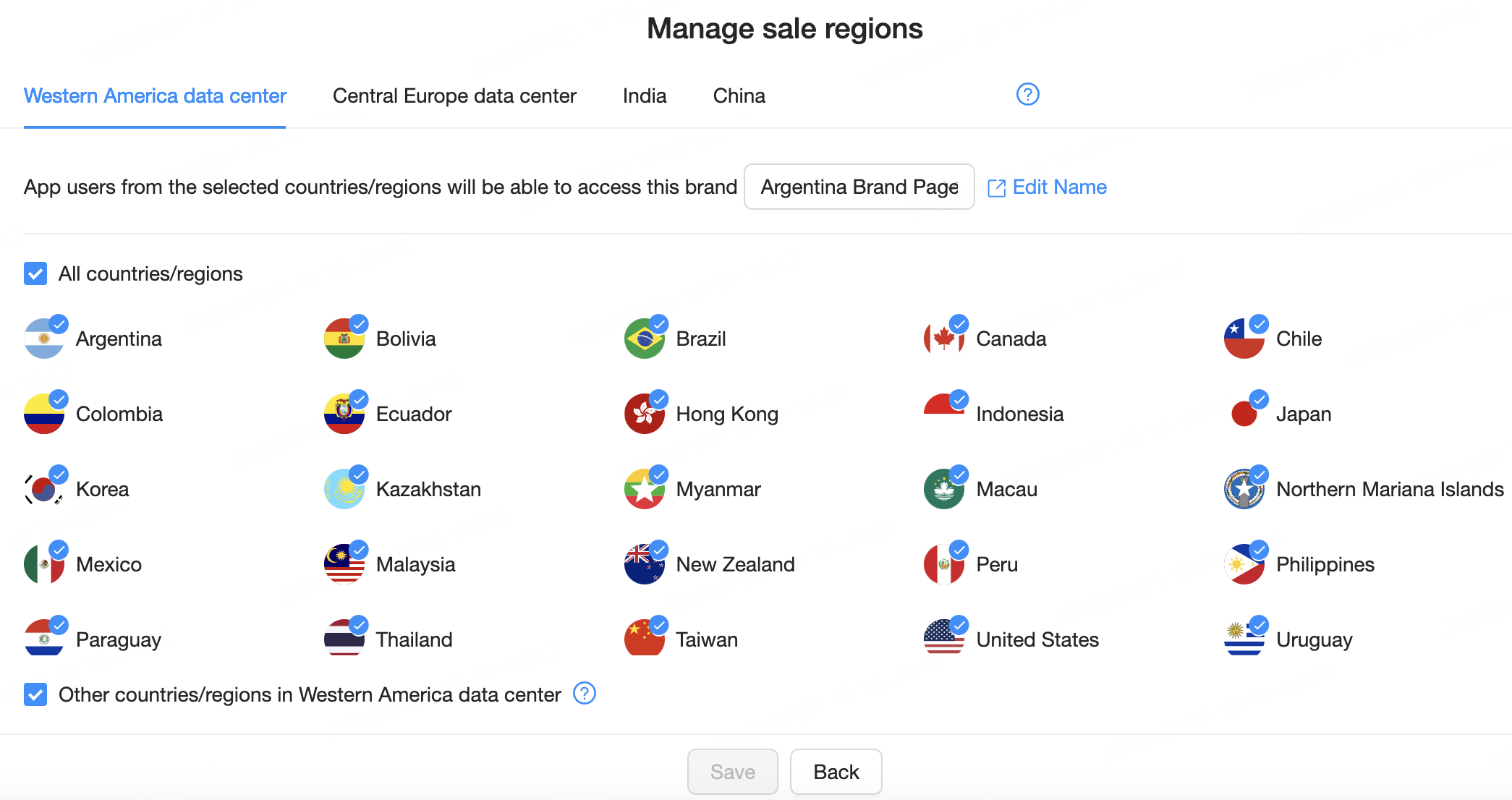 Select countries/regions