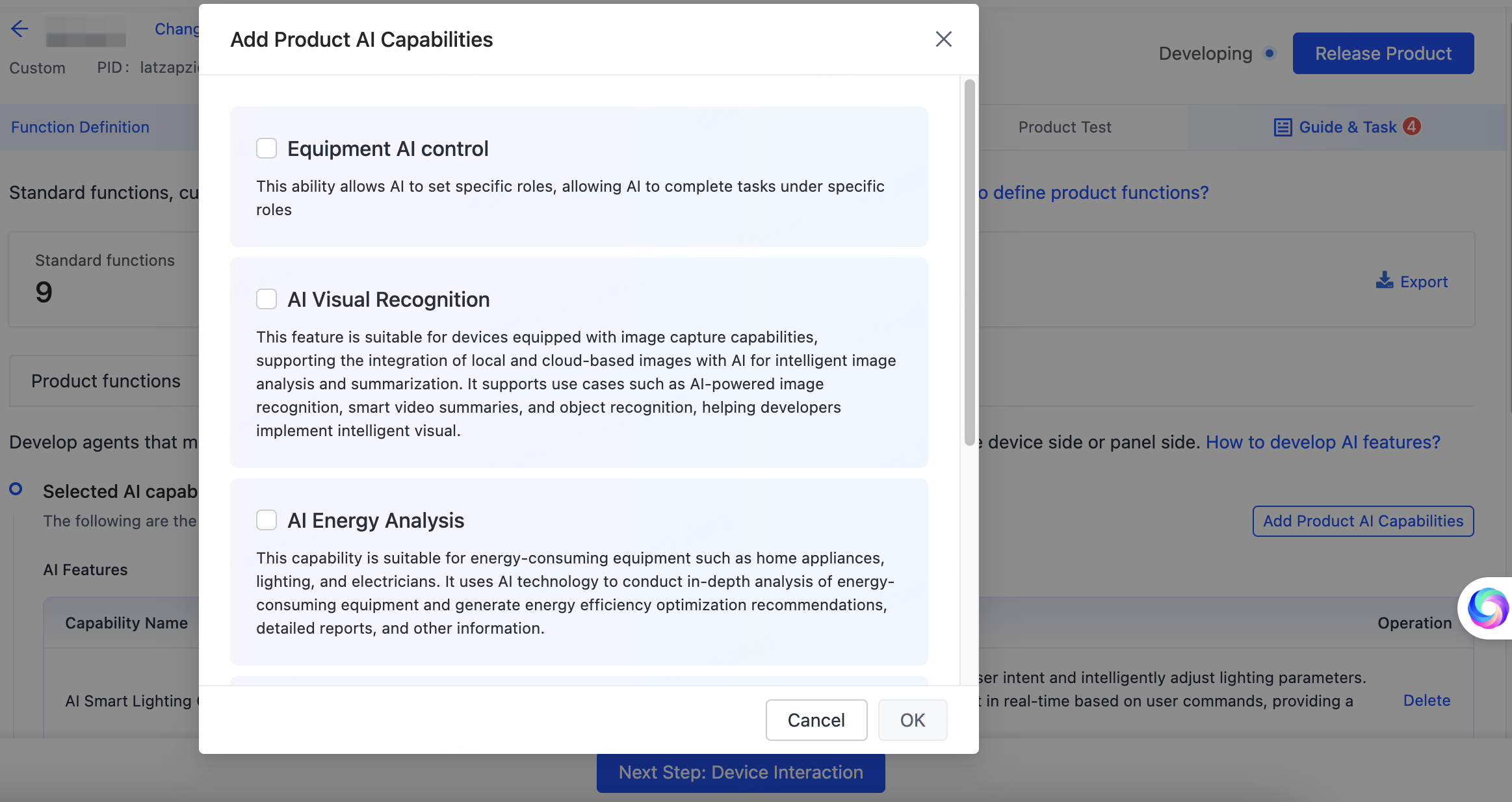 Select AI capabilities