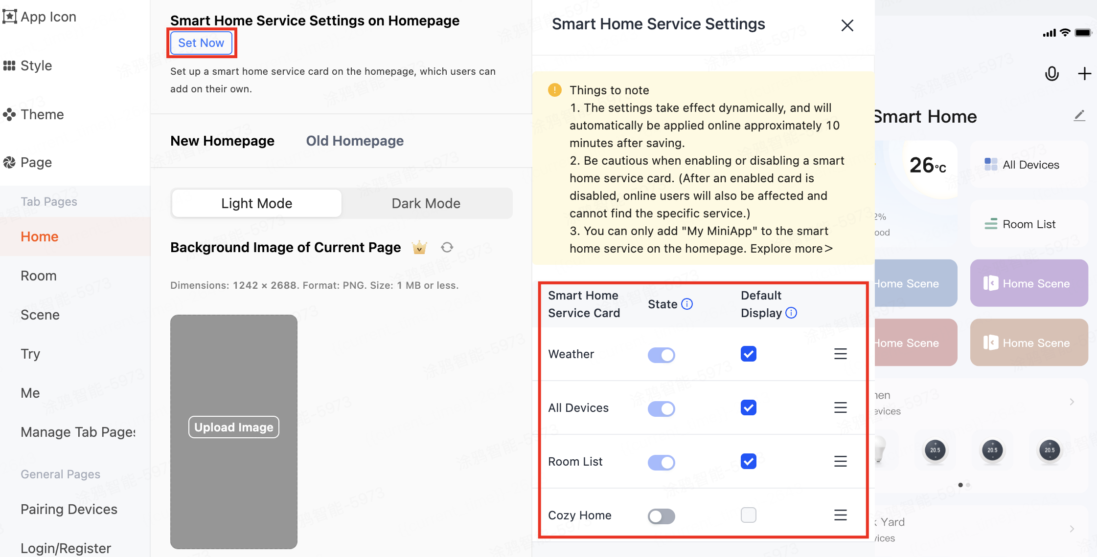 Smart home service settings