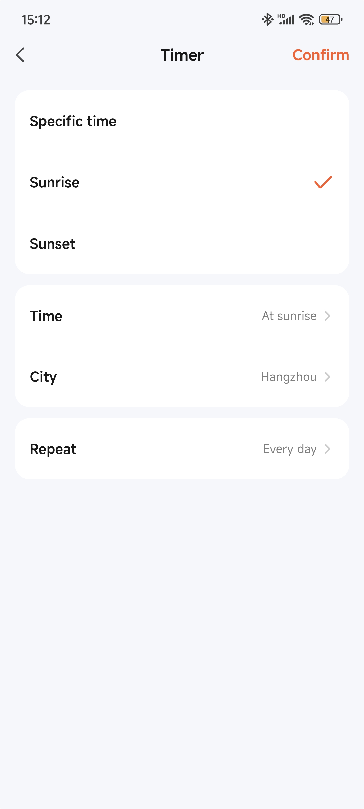 Sunrise and sunset