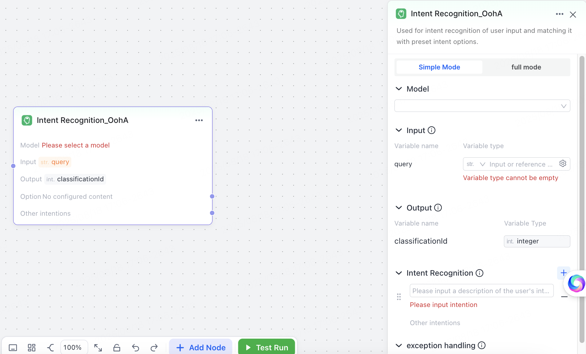 Intent recognition node