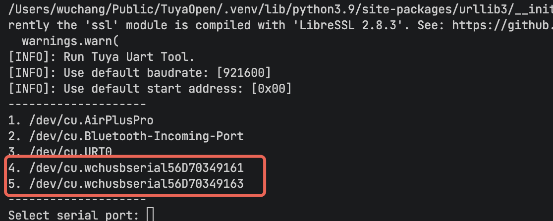 Select the serial port