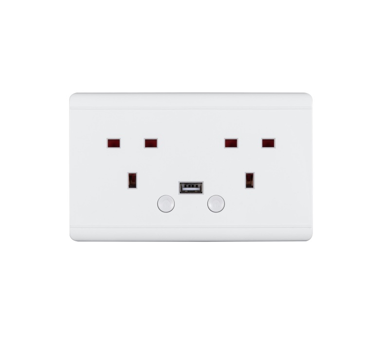 Smart Wi-Fi UK Wall Socket 2 Outlets With USB Port