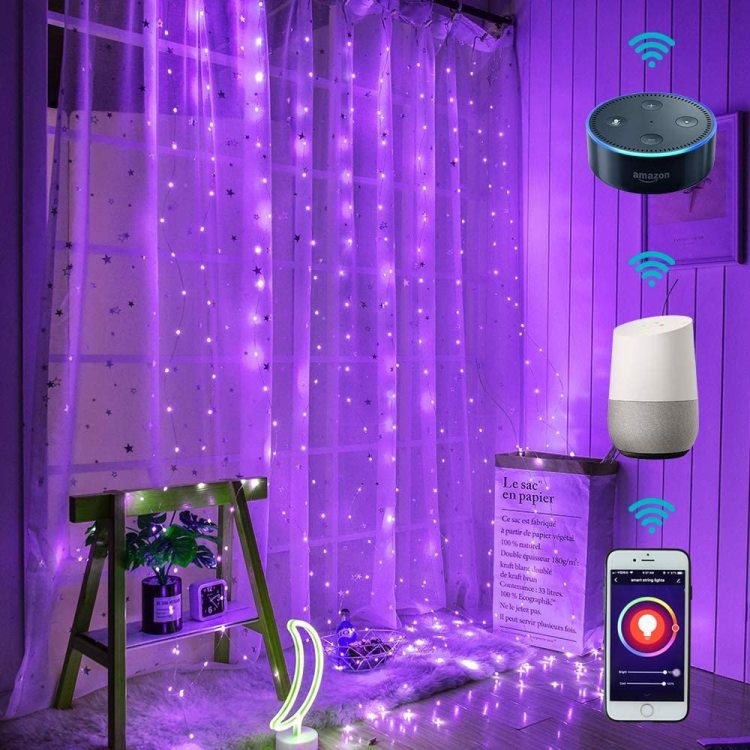 LED Curtain Lights Window Lights Remote APP Timer Colors Pink Green Blue Purple 9.8x7.6FT/3x2.3m USB