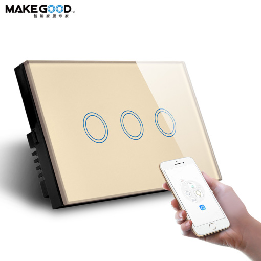 Makegood Wi-Fi 3 Gang Touch Switch SAA 3gang smart wall switch Alexa google assistant wifi light switch