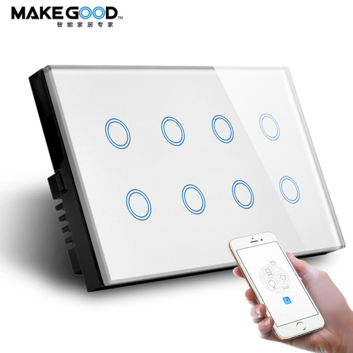 Makegood 8 Gang touch wifi switch Wi-Fi +Bluetooth smart Switch support Alexa/google home voice control