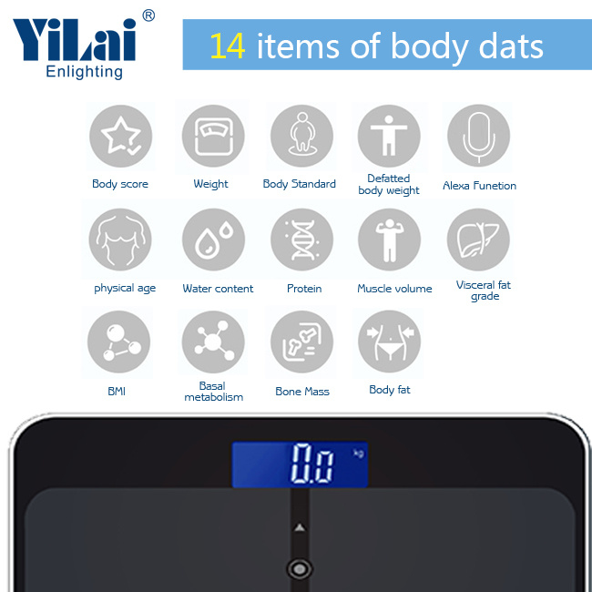 Yilai Wi-Fi Smart 15+ Function  Body Fat Scale With ITO Tempered Glass