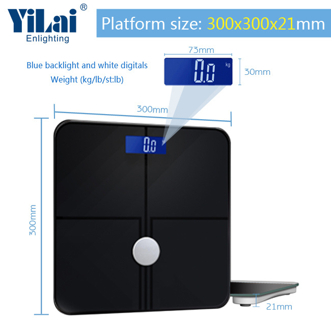 Yilai Wi-Fi Smart 15+ Function  Body Fat Scale With ITO Tempered Glass