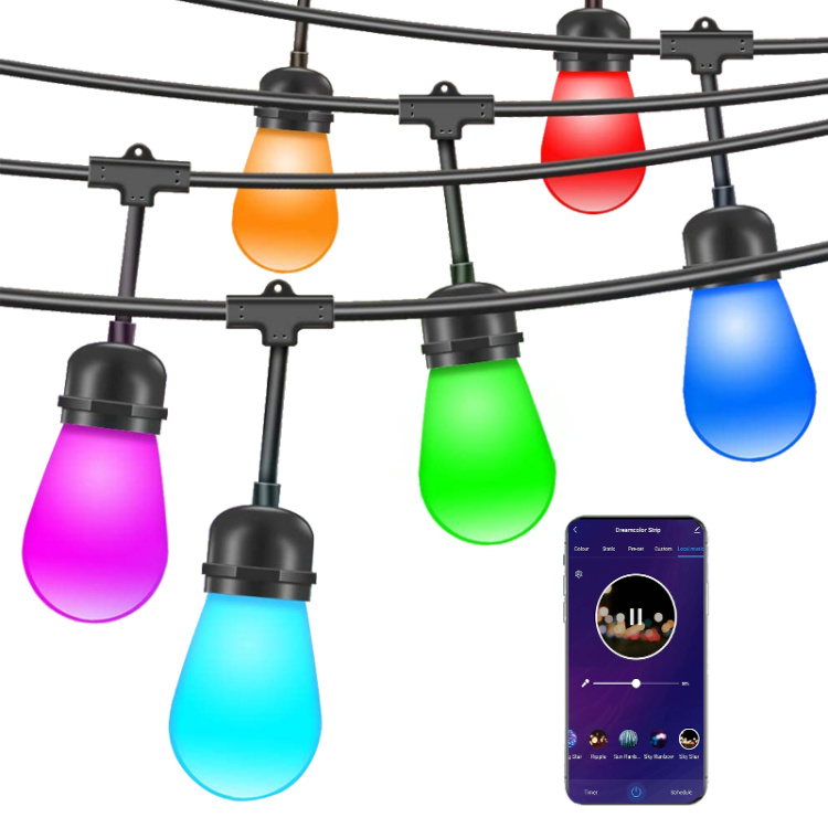 DreamColor Outdoor String Lights Hanging Lights String Waterproof Lights for Patio Backyard Party