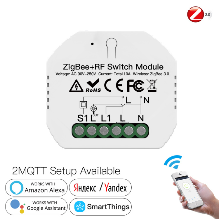 Zigbee Smart Switch Module Connected 1Gang 2 Way Switch