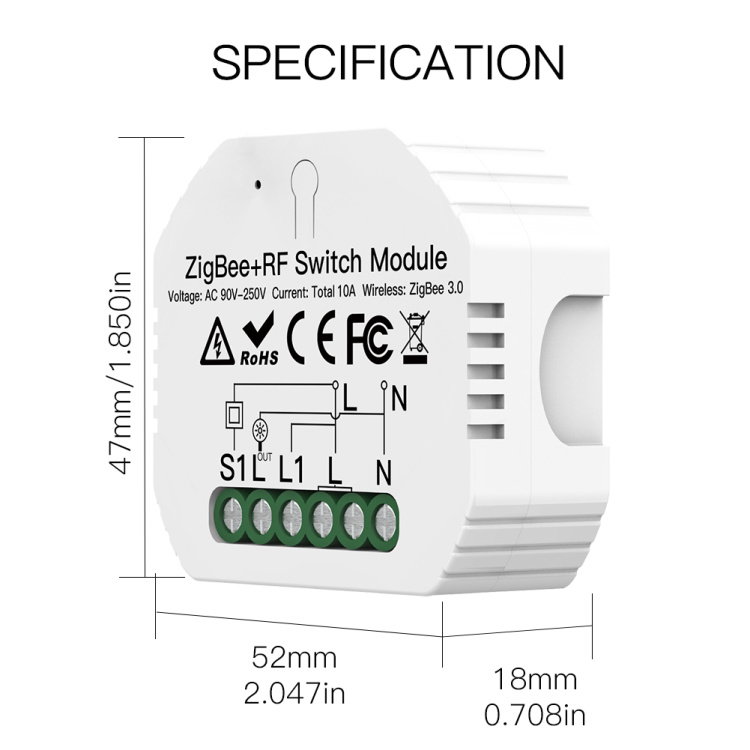 Zigbee Smart Switch Module Connected 1Gang 2 Way Switch