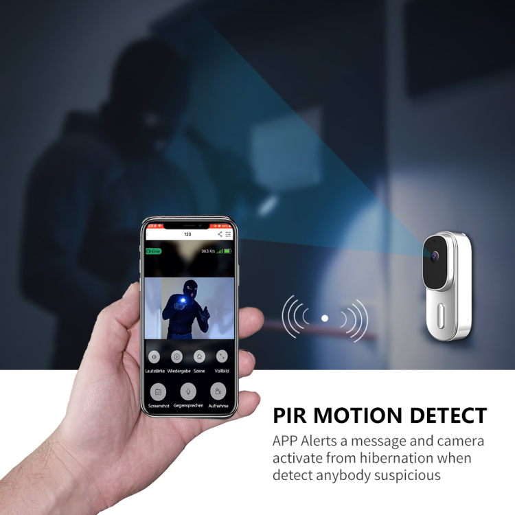 Smart Wi-Fi Video Doorbell with IP65 Waterproof, PIR Motion Detection