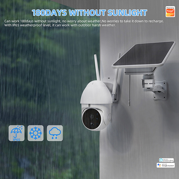 Smart Wi-Fi White Security Camera Solar Charge 1080P Home Surveillance Support Night Vision PIR Motion Detect