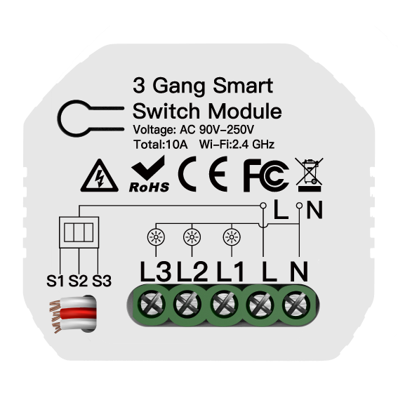 UK Mini DIY WiFi Smart Light Switch 3 Gang 1/2 Way Module Tuya APP Control