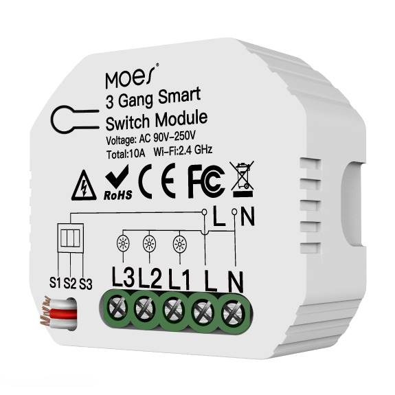 Mini DIY Wi-Fi Smart Light Switch 3 Gang 1/2 Way Module Smart Life/Tuya App Wireless Remote Control