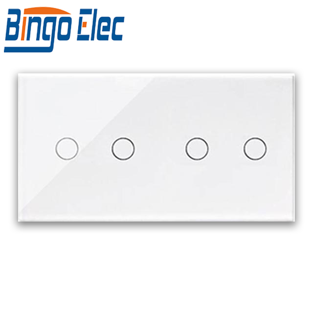Bingoelec EU Standard 4 Gang 1/2 Way Touch Light WiFi Switch, Glass Panel Light Switchs AC110-250V 157mm*86mm