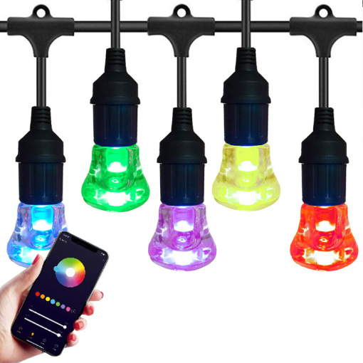 3 Core Design Wi-Fi Smart Decoration LED String Outdoor Lights, 12/18/24pcs PMMA Integrated Bulb RGBCW Lights String LED