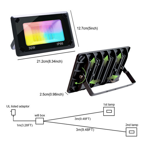Smart Flood Light RGBCW Outdoor Stage Landscape Lighting Backyard Secure Lights Floodlights 2 Packs
