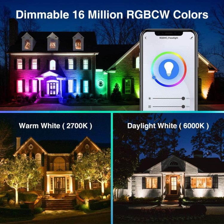 Smart Flood Light RGBCW Outdoor Stage Landscape Lighting Backyard Secure Lights Floodlights 2 Packs