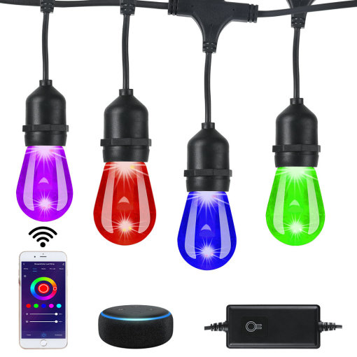 RGBIC Outdoor String Lights - Patio Lights Color Changing String Wi-Fi App Controlled RGBW Waterproof IP44