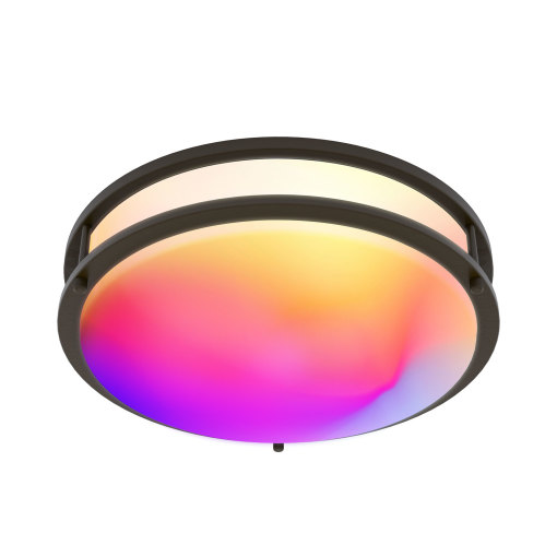 ETL/FCC Tuya Smart RGBW Double Ring Flush Mount LED Ceiling Light, 2.4G Wi-Fi, 120V, 2700K-5000K Turnable White, Voice &
