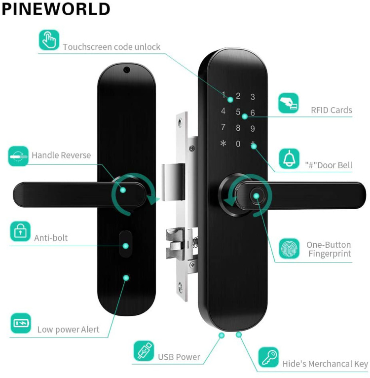 Wi-Fi Fingerprint Smart Lock with Reversible Handle,Keyless Entry digital Lock ,TUYA APP,IC Card,Anti-peep Code