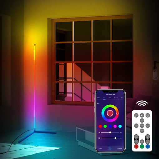 Smart Alexa RGB Corner Floor Lamp Color Changing Modern Floor Lamps for Living Room/Bedrooms, 56'' Tall Dimmable