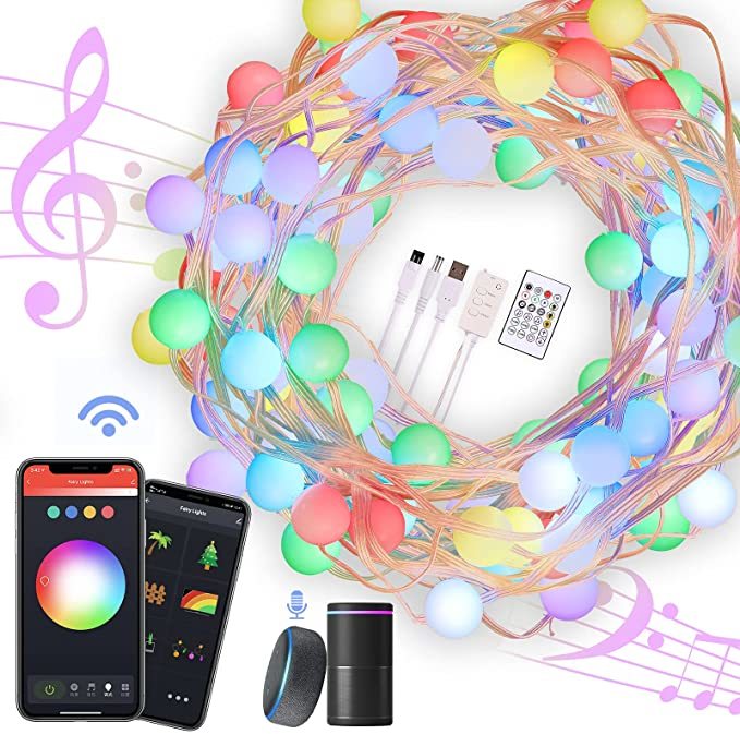 Smart Globe WiFi Led String Lights USB ,RGB Color Timer APP,Dream Color String Lights, Music Sync Compatible with Alexa