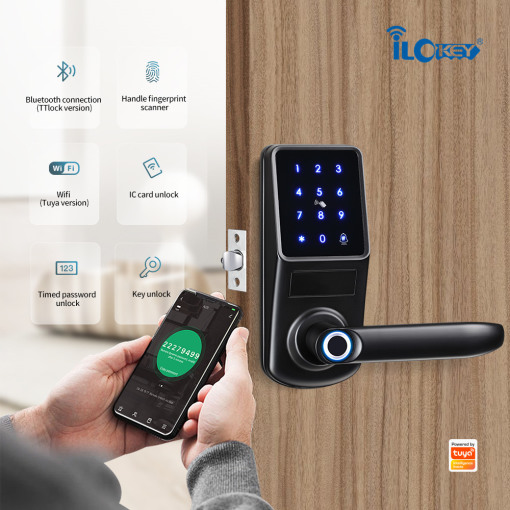 iLockey Biometric Digital Keyless Smartphone Wi-Fi Fingerprint Smart Single Latch Door Lock