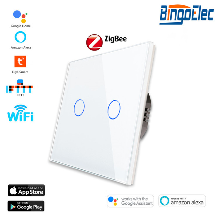 Bingoelec Zigbee Switch 2Gang Touch Switch No Nuetral