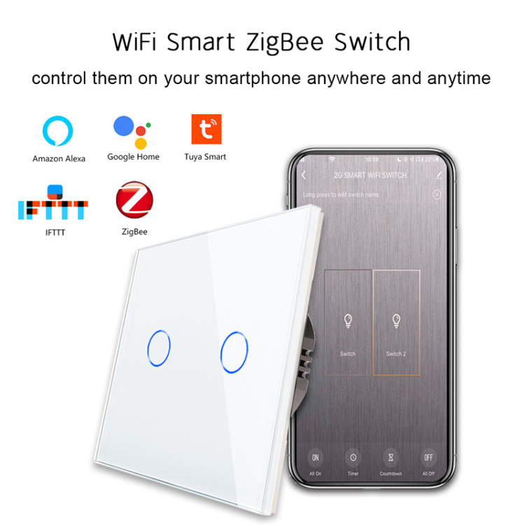 Bingoelec Zigbee Switch 2Gang Touch Switch No Nuetral