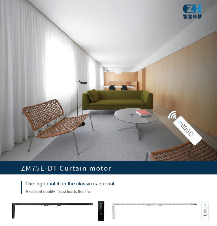 ZH 75 Curtain Motor For Sliding Curtain Optional With Rechargeable Remote Control With Wi-Fi Function