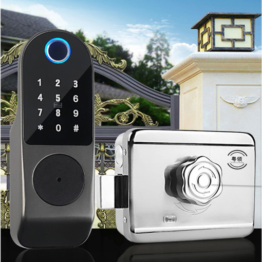 No Wiring Outdoor Fingerprint Rim Unlock Smart Card Digital Code Electronic locks door For Home Security Metal Strike Wa