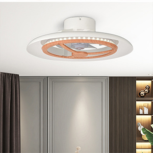 Smart Wi-Fi RGBCW Ceiling Fan Light D550mm with Wooden Effect Ring for Room