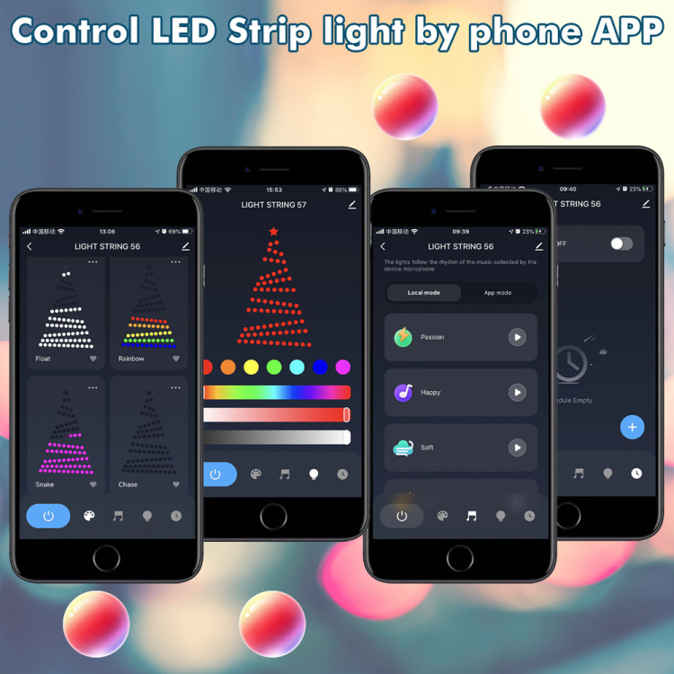 Smart String Lights Work APP Scene Control ICRGB Color Changing Lights for Christmas Room Bedroom Wedding Party Wall Dec