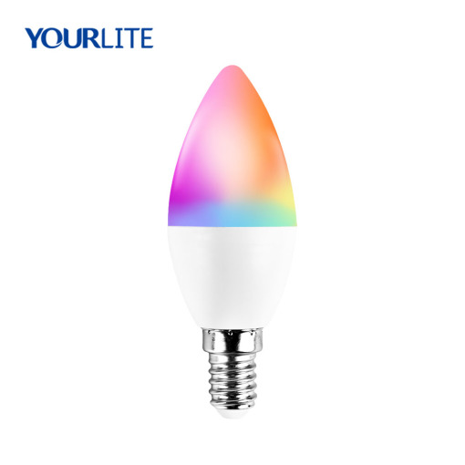 Smart Wi-Fi LED Bulb  RGB CCT Adjustable Dimmable C37 5.5W E14 Candle Lamp