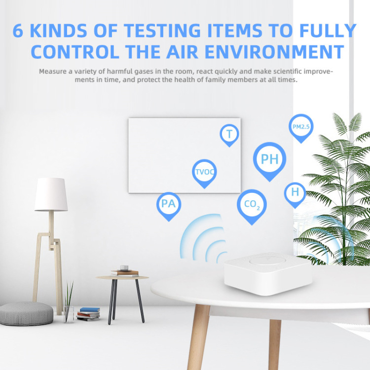 Tuya Smart WIFI Air Detector PM2.5 Dust Formaldehyde VOC CO2 Temperature and Humidity Six-in-One Multifunctional Air Det