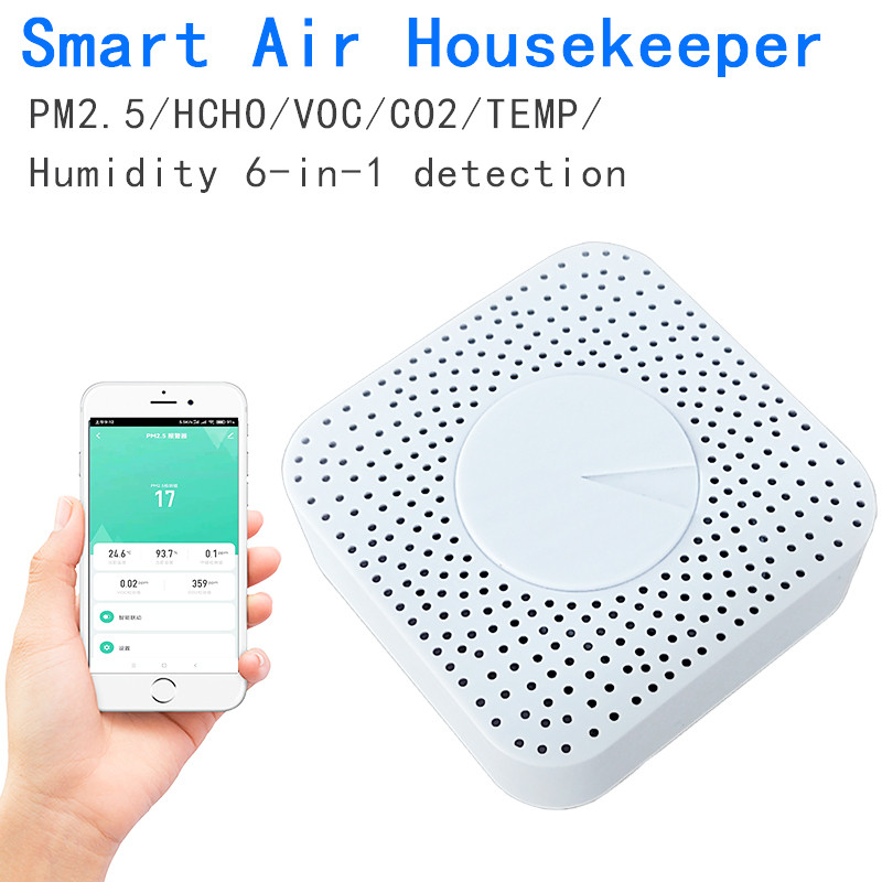 VOC Detector de alarma de automatización de la humedad CO2 Temperatura 5 en 1 Monitor ambiental de aire interior Formaldehído Control de APP de Tuya Smart Life WiFi Smart Air Quality Detector 