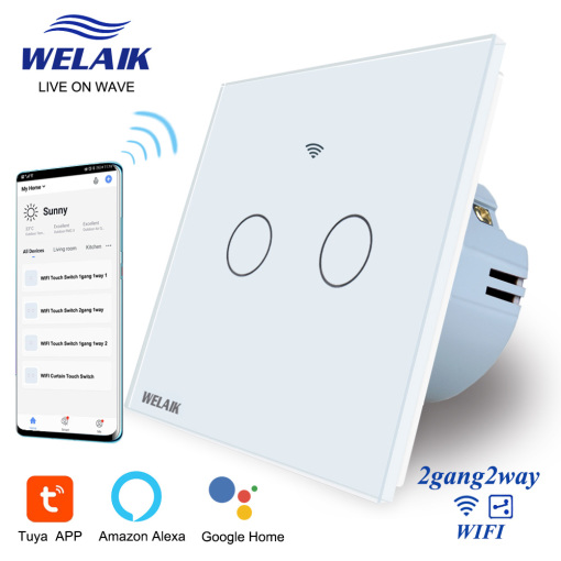 WELAIK EU Wifi switch 80*80mm 2gang2way Through switch smart switch Aisle Stairs switch wall switch Touch Switch