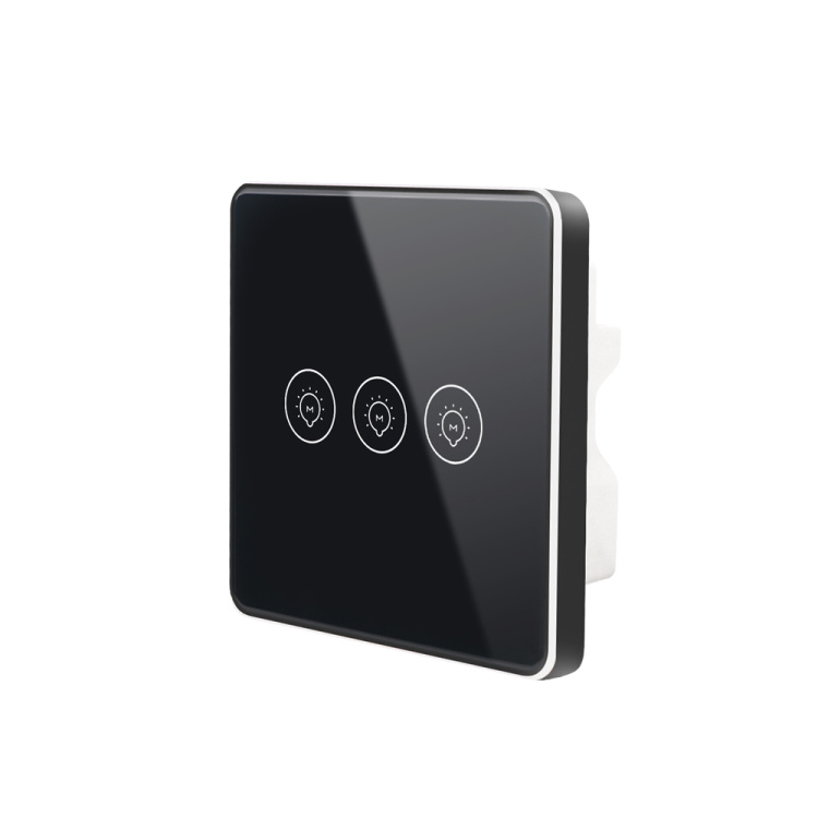 EU Standard Zigbee No Neutral Magnetic LatchingSmart Touch Switch-3gang(Metal frame)