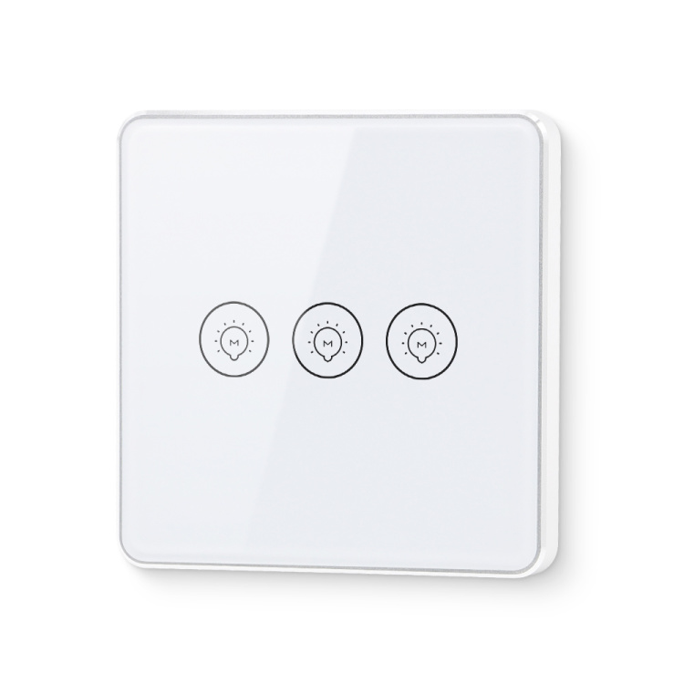 EU Standard Zigbee No Neutral Magnetic LatchingSmart Touch Switch-3gang(Metal frame)