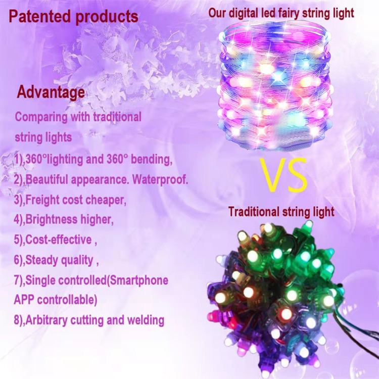 Smart String Lights Work APP Scene Control ICRGB Color Changing Lights for Christmas Room Bedroom Wedding Party Wall Dec