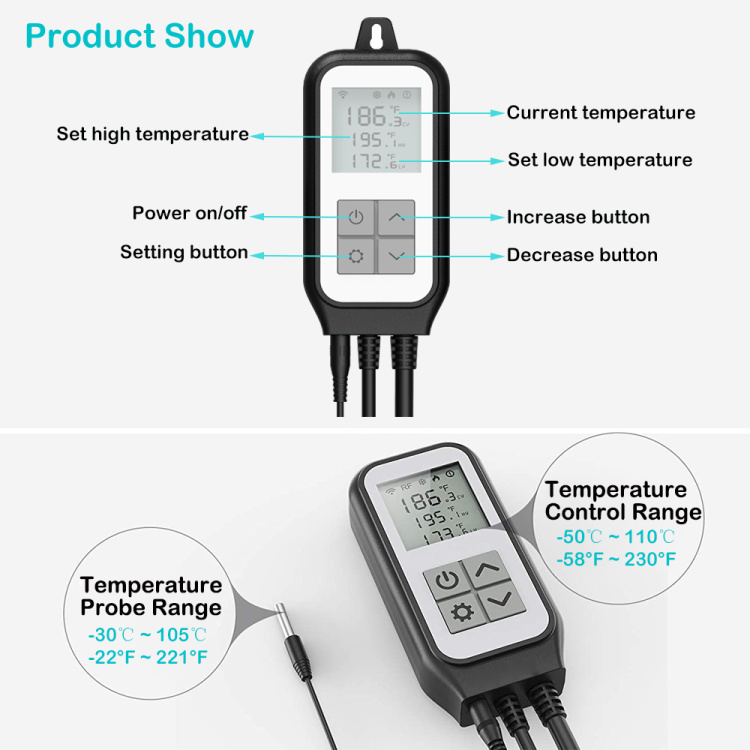 RSH Tuya Smart Heating and Cooling Dual Relay Temperature Controller For Carboy Fermenter Greenhouse Terrarium Temp Cont