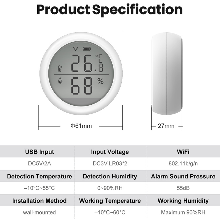 RSH Tuya Smart Life Zigbee Temperature Sensor Humidity Detector Hygrometer  Thermometer Support Alexa Google SmartThings, Temperature and Humidity  Sensor