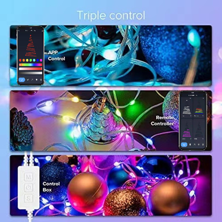 Fairy Smart Ball String Lights RGBIC USB Bluetooth with Timer and Remote, Music Sync Modes Light for Christmas Trees